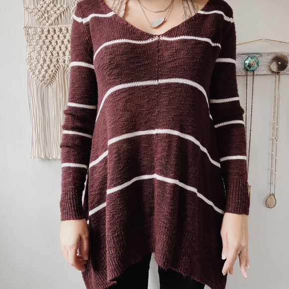 Charlotte Russe Sweaters - oversized burgundy striped sweater